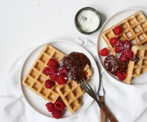 Wafels chocolademousse frambozen